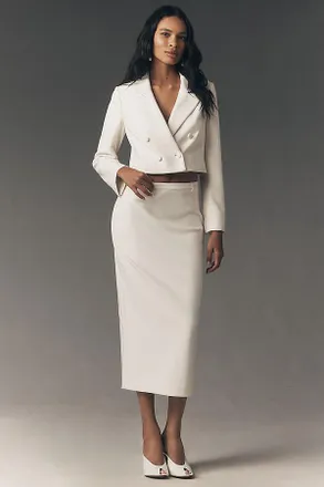 BHLDN Crepe Crop Double-Breasted Blazer Jacket