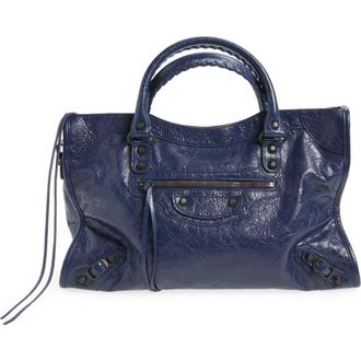 Balenciaga Medium Le City Leather Satchel in 4649 Dark Maree at Nordstrom