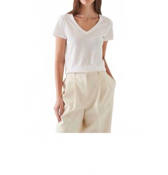Patrick Assaraf Lightweight Pima Cotton V-Neck Top In White