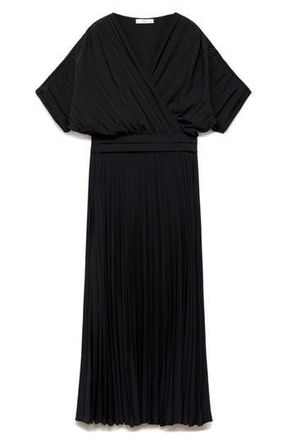 Mango Pleated Faux Wrap Dress in Black at Nordstrom Rack, Size 4