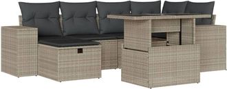 vidaXL Set De Sof&aacute;s De Jard&iacute;n 7 Pzas Con Cojines Rat&aacute;n Pe Gris Claro Vidaxl