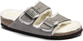 Birkenstock Womens Arizona Shearling Sandal In Stone Coin