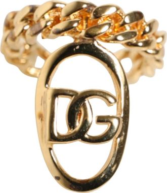 Dolce & Gabbana Statement Oval DG Logo Chain Ring - unisex - Oorbellen - Geel - ONE Size - Accessoires