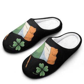 Generic Irish Ireland Flag Clovers Slippers Men Winter Warm Cotton Anti-Slip Indoor Slip-Ons House Shoes
