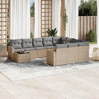 vidaXL Set De Sof&aacute;s De Jard&iacute;n 11pzas Con Cojines Rat&aacute;n Sint&eacute;tico Beige Vidaxl