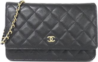 Chanel Black Bordeaux Grained Calfskin Chain/Shoulder Wallet (Pre-Owned)