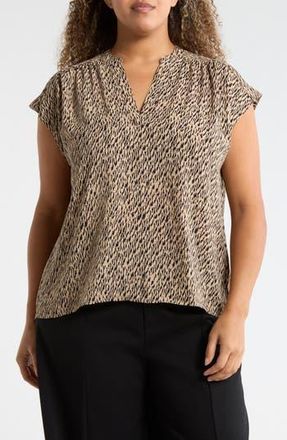 Nordstrom Rack Growover Print Shirred V-Neck Top in Beige Hummus- Black Camo at Nordstrom Rack, Size 2 X