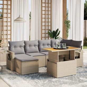 vidaXL Set Sof&aacute;s De Jard&iacute;n 7 Piezas Y Cojines Rat&aacute;n Sint&eacute;tico Beige Vidaxl