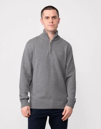 GANT Mens GANT Mens Casual Cotton Half Zip Jumper - 92 Dark Grey Melange - Size: 44