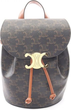 Celine Black Brown Coated Canvas Leather Backpack (Pre-Owned)