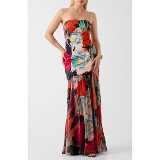 Marciano Roma Print Strapless Gown in Red Multi at Nordstrom, Size 12 Us