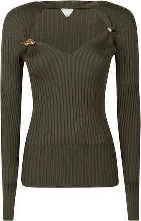 Bottega Veneta Cashmere and Silk Rib Jumper - female - Bottega Veneta - Cashmere Knitwear - Green - M - Knitwear