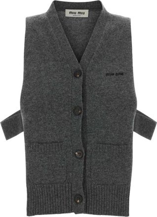 Miu Miu Grey Knitted V Neck Sweater