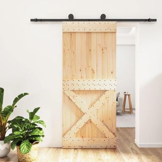Berkfield Home Sliding Door with Hardware Set 90x210 cm Solid Wood Pine in Brown