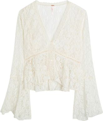 Free People Whispering Love Lace Cropped Blouse - Cream - L (UK16-UK18 / L)