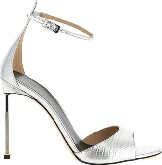 Tom Ford Laminated Printed Tejus Spire Sandalen met Enkelbandje - Dames - Sandalen met hakken - Grijs - 37 EU - Leer - Schoenen