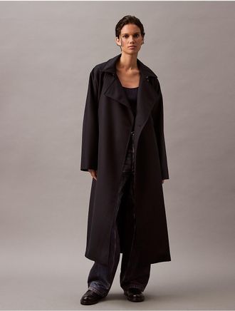 Calvin Klein Womens Long Wool Twill Blend Trench Coat - Navy - XS
