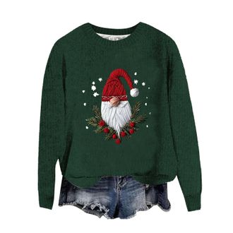 Generic Christmas Jumper for Women Xmas Santa Print Knitwear Pullover Ladies Winter Warm Lightweight Casual Tops Christmas Sweatshirt for Holiday Party