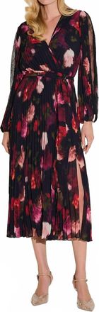 Joseph Ribkoff Pleated Chiffon Floral Fit & Flare Dress In Multi