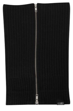 Maison Margiela Black Ribbed Knit Double-Slider Zipper Collar Scarf