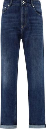 Brunello Cucinelli Jeans met omgeslagen zoom - Heren - Slim Fit Jeans - Blauw - XL - Katoen - Jeans