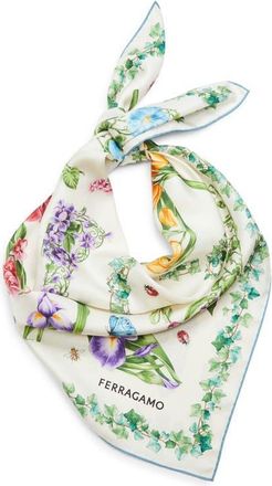 Ferragamo Eden Print Silk Scarf in Avorio/azzurro at Nordstrom