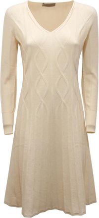 D.exterior V-hals Wollen Jurk - Dames - Casual kleedjes - Beige - S - Wol - Kleedjes