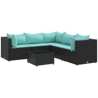 vidaXL Set Muebles De Jard&iacute;n 6 Piezas Y Cojines Rat&aacute;n Sint&eacute;tico Negro Vidaxl