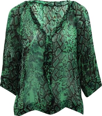 BA&SH Ba & Sh Snake Print Blouse in Green Silk