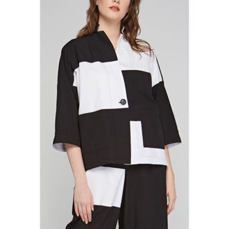 Luukaa D'Celli Thessaly Poplin Jacket with Horizontal Coupes in Black at Nordstrom, Size Large/x-Large