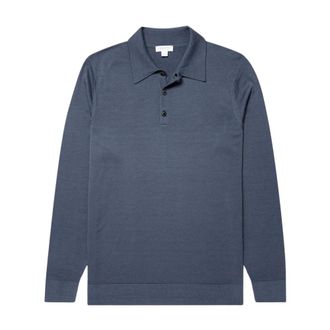 Sunspel Truien & Vesten, Heren, Blauw, L, Wol, Extra-Fine Merino Polo Shirt