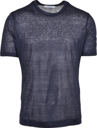 Cruciani Relaxed Fit Blue Linen T-Shirt