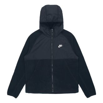 Nike Mens Nike Sportswear Full-Length Zipper Cardigan Hooded Fleece Lined Jacket Black DM1220-010