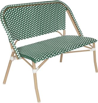 Oviala Banco de jard&iacute;n en aluminio y rat&aacute;n sint&eacute;tico blanco y verde