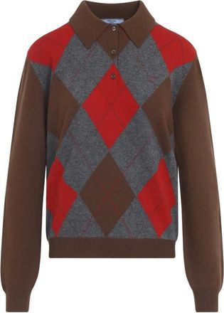 Prada Tops, Dames, Veelkleurig, XS, Wol, Argyle Gebreide Poloshirt