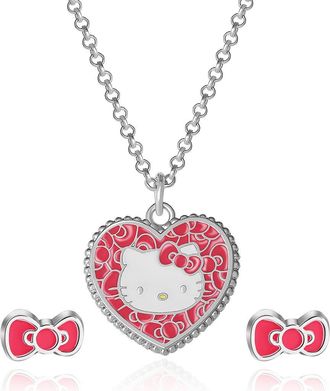 Hello Kitty Fashion Jewelry Set, Bow Earrings & Pendant Necklace, 16 + 3 in Reddish Pink at Nordstrom