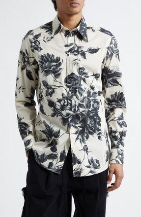 Dolce & Gabbana Martini Fit Floral Cotton Poplin Button-Up Shirt in Ramage Peonie Fbeige at Nordstrom, Size 42