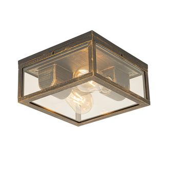 QAZQA Qazqa Industrial Plaf&oacute;n Vintage Oro Antiguo Ip44 2 Luces - Charlois Aluminio /vidrio Cuadrada Adecuado Para Led Max. 2 X 40 Watt