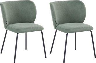Beliani Conjunto De 2 Sillas De Comedor Tapizadas Sin Reposabrazos Dise&ntilde;o Retro Base De Metal Verde Claro Calera