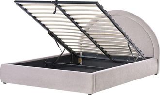 Beliani Cama Con Somier De Chenilla 160 X 200 Cm Con Cabecero Espacio Almacenaje Elevable Beige Mouzon