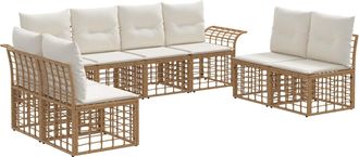 vidaXL Conjunto De Sof&aacute;s De Exterior 8 Uds. Natural Y Crema Poli&eacute;ster Vidaxl