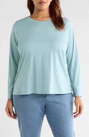 Eileen Fisher Long Sleeve Cotton Crewneck Top in Seafoam at Nordstrom, Size 1X