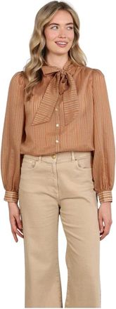 Nukus Nukus, Overhemden, Dames, Bruin, L, Polyester, Alberta Blouse Strik met Strik
