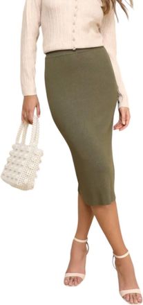 Wishlist Thick Ribbed Midi Back Slit Sweater Skirt In Olive