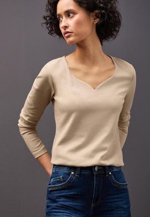 Street One Langarmshirt STREET ONE, Damen, Gr. 36, sanded beige, Jersey, Obermaterial: 95% Baumwolle, 5% Elasthan. Futter: 95% Baumwolle, 5% Elasthan, unifarben,
