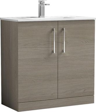 Nuie Nuie Arno Solace Oak Woodgrain 800mm 2 Door Vanity Unit and Minimalist Ceramic Basin - ARN2505B