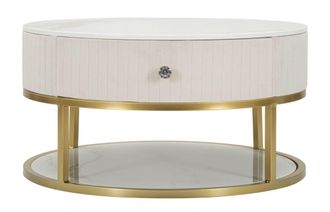 Mauro Ferretti Mesa de centro de metal dorado, tela beige y madera blanca &oslash; cm 75x36