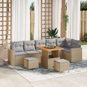 vidaXL Conjunto De Sof&aacute; De Jard&iacute;n Con Coj&iacute;n 9 Pcs Beige Y Gris Claro Vidaxl