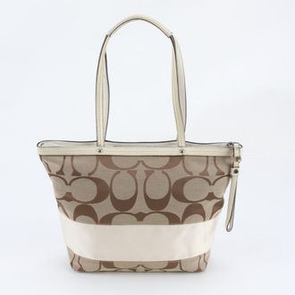 Coach Brown Leather Canvas Handbag Shoulder Bag Tote Bag (Pre-Owned)