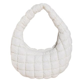 Generic Women Soft Satchel Bag Versatile Cloud Pleatd Bag Lightweight Down Clutch Bag Quilted Tote Handbag Fall Winter Purse (White)